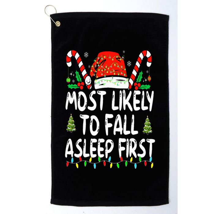 Most Likely To Fall Asleep First Funny Xmas Family Golf Towel