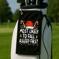 Most Likely To Fall Asleep First Funny Xmas Family Golf Towel