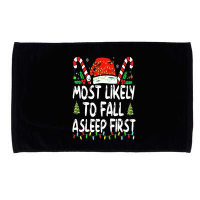 Most Likely To Fall Asleep First Funny Xmas Family Microfiber Hand Towel