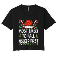 Most Likely To Fall Asleep First Funny Xmas Family Crop Top