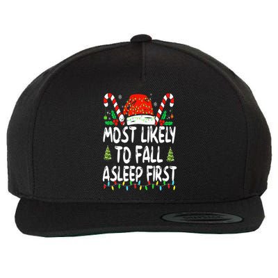 Most Likely To Fall Asleep First Funny Xmas Family Wool Snapback Cap