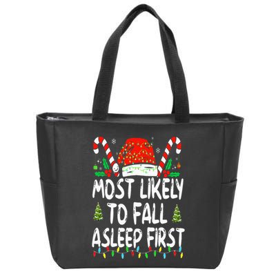Most Likely To Fall Asleep First Funny Xmas Family Zip Tote Bag