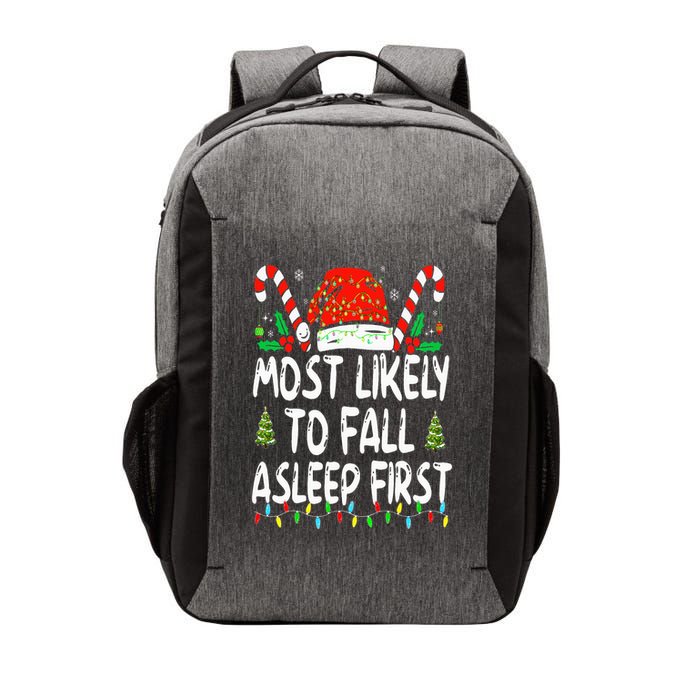 Most Likely To Fall Asleep First Funny Xmas Family Vector Backpack