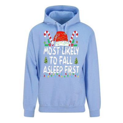 Most Likely To Fall Asleep First Funny Xmas Family Unisex Surf Hoodie