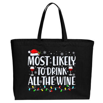 Most Likely To Drink All The Wine Funny Christmas Cotton Canvas Jumbo Tote