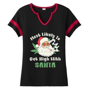 Most Likely To Get High With Santa Christmas Funny Gift Ladies Halftime Notch Neck Tee