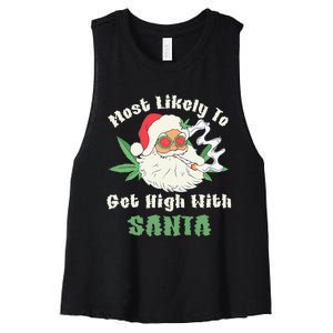 Most Likely To Get High With Santa Christmas Funny Gift Women's Racerback Cropped Tank