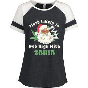 Most Likely To Get High With Santa Christmas Funny Gift Enza Ladies Jersey Colorblock Tee