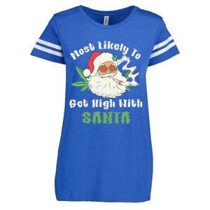 Most Likely To Get High With Santa Christmas Funny Gift Enza Ladies Jersey Football T-Shirt