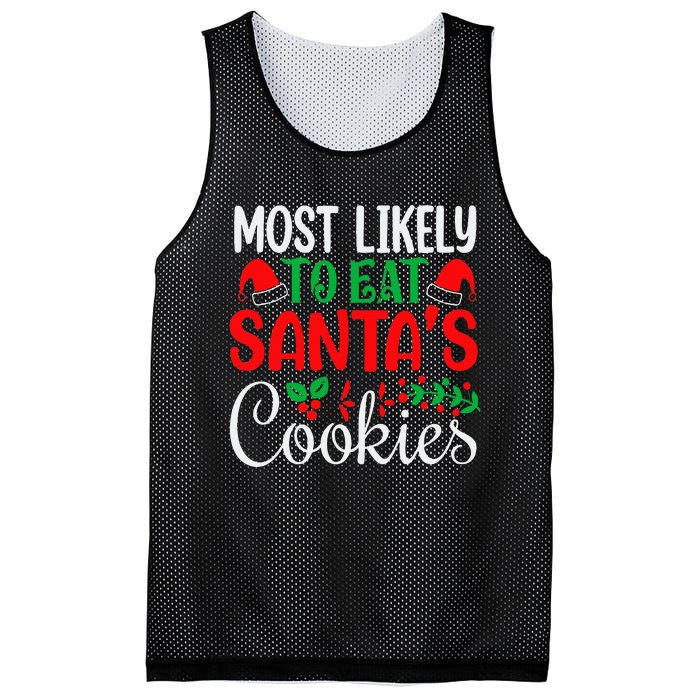 Most Likely To Eat Santa's Cookies Christmas Family Matching Mesh Reversible Basketball Jersey Tank