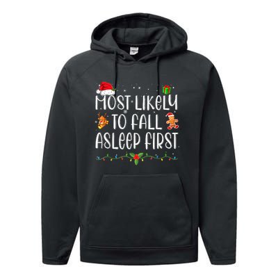 Most Likely To Fall Asleep First Funny Xmas Family Performance Fleece Hoodie