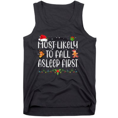 Most Likely To Fall Asleep First Funny Xmas Family Tank Top