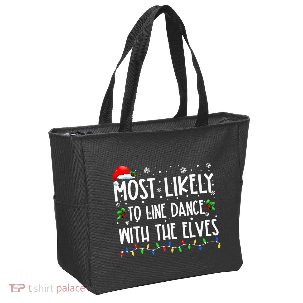 Most Likely To Line Dance With Elves Christmas Dancing Elf Zip Tote Bag