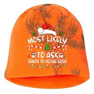 Most Likely To Ask Santa To Define Good Family Christmas Kati - Camo Knit Beanie