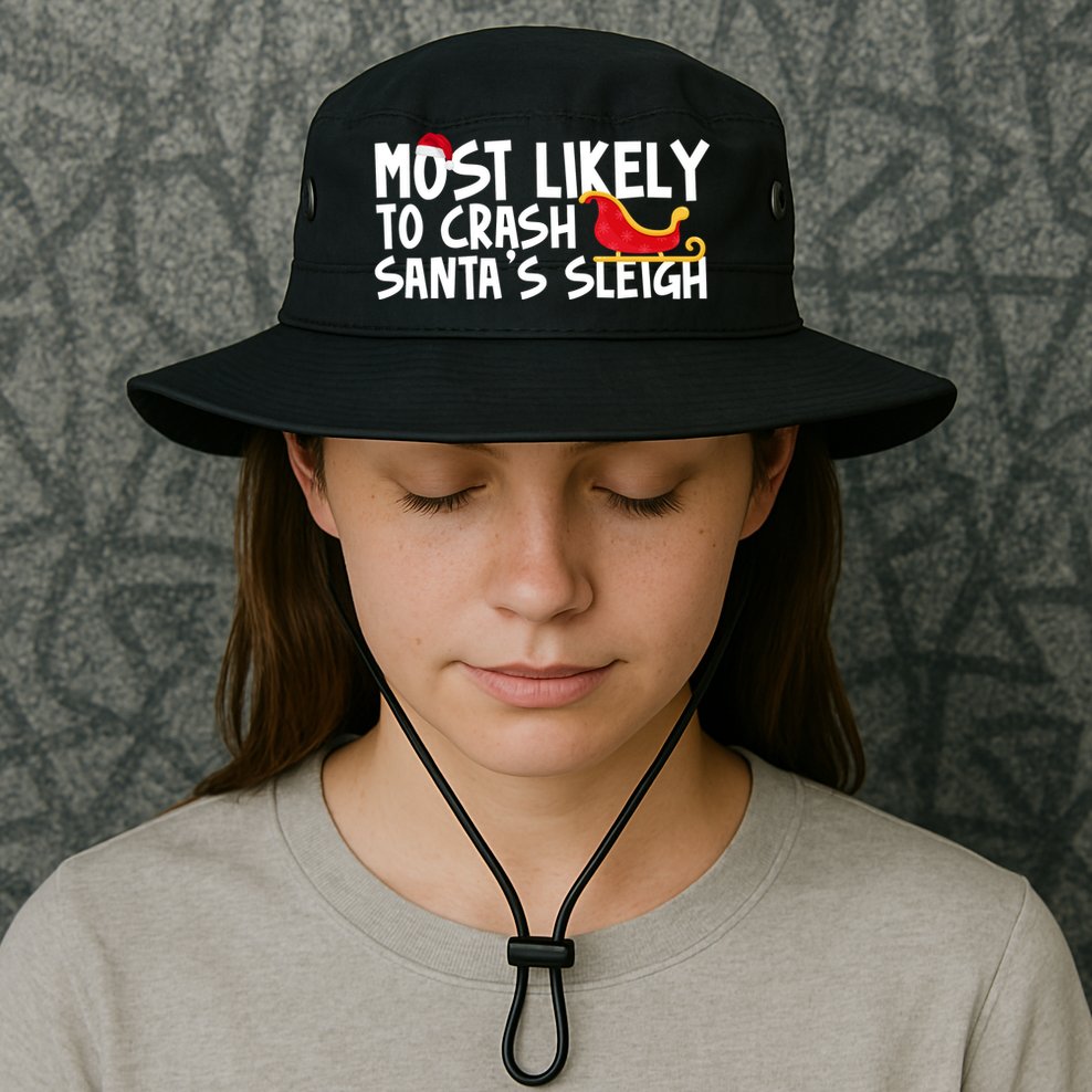 Most Likely To Crash Santas Sleigh Funny Christmas Bucket Hat