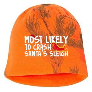 Most Likely To Crash Santas Sleigh Funny Christmas Kati - Camo Knit Beanie