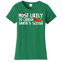 Most Likely To Crash Santas Sleigh Funny Christmas Women's T-Shirt