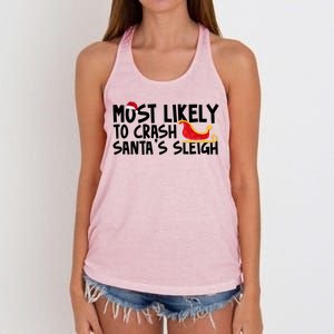 Most Likely To Crash Santas Sleigh Funny Christmas Women's Knotted Racerback Tank