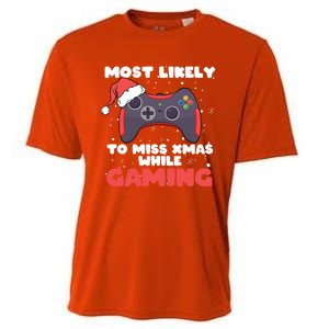 Most Likely To Miss Christmas While Gaming Xmas Family Cool Gift Cooling Performance Crew T-Shirt