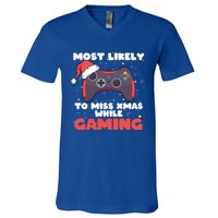 Most Likely To Miss Christmas While Gaming Xmas Family Cool Gift V-Neck T-Shirt