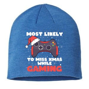 Most Likely To Miss Christmas While Gaming Xmas Family Cool Gift Sustainable Beanie