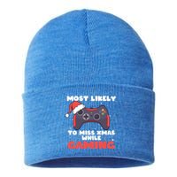 Most Likely To Miss Christmas While Gaming Xmas Family Cool Gift Sustainable Knit Beanie