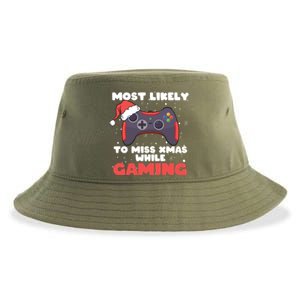 Most Likely To Miss Christmas While Gaming Xmas Family Cool Gift Sustainable Bucket Hat