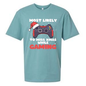 Most Likely To Miss Christmas While Gaming Xmas Family Cool Gift Sueded Cloud Jersey T-Shirt