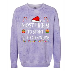 Most Likely To Start All The Shenanigans Family Christmas Colorblast Crewneck Sweatshirt