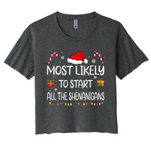 Most Likely To Start All The Shenanigans Family Christmas Women's Crop Top Tee