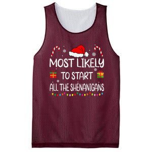 Most Likely To Start All The Shenanigans Family Christmas Mesh Reversible Basketball Jersey Tank