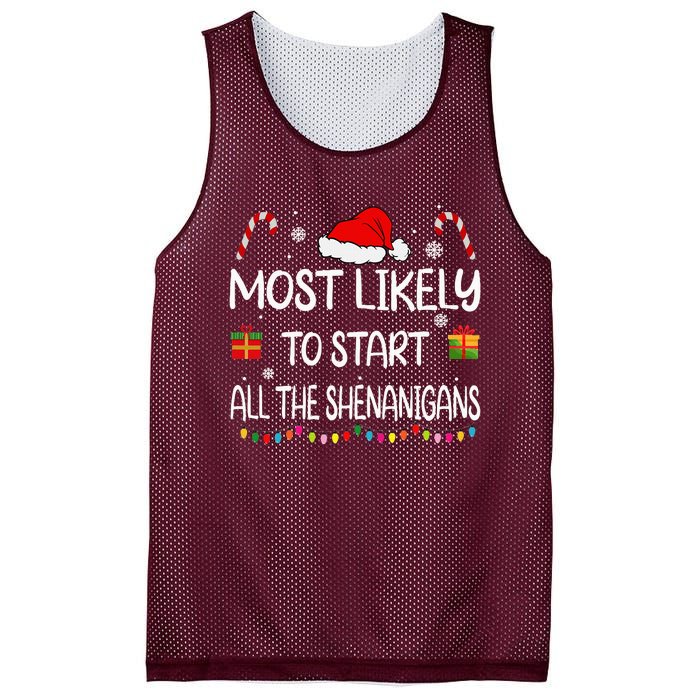 Most Likely To Start All The Shenanigans Family Christmas Mesh Reversible Basketball Jersey Tank