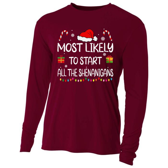 Most Likely To Start All The Shenanigans Family Christmas Cooling Performance Long Sleeve Crew