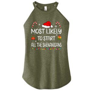 Most Likely To Start All The Shenanigans Family Christmas Women's Perfect Tri Rocker Tank