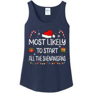 Most Likely To Start All The Shenanigans Family Christmas Ladies Essential Tank