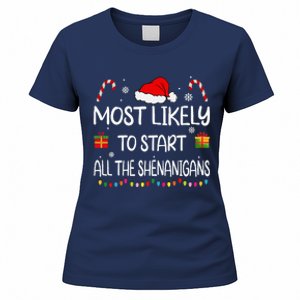 Most Likely To Start All The Shenanigans Family Christmas Women's T-Shirt