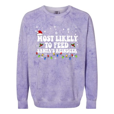 Most Likely To Feed Santa's Reindeer Christmas Believe Santa Colorblast Crewneck Sweatshirt