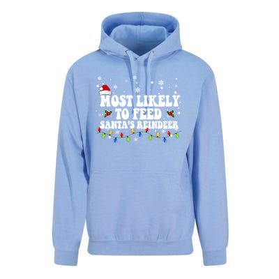 Most Likely To Feed Santa's Reindeer Christmas Believe Santa Unisex Surf Hoodie