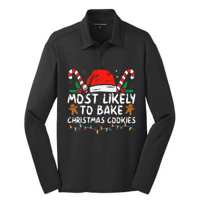 Most Likely To Bake Christmas Cookies Funny Baker Christmas Silk Touch Performance Long Sleeve Polo