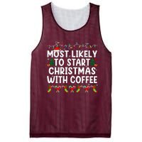 Most Likely To Start Christmas With Coffee Family Funny Joy Mesh Reversible Basketball Jersey Tank