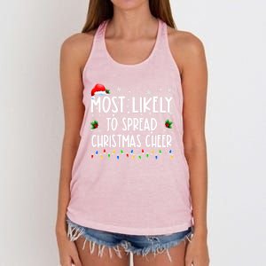 Most Likely To Spread Christmas Cheer Party Family Matching Funny Gift Women's Knotted Racerback Tank