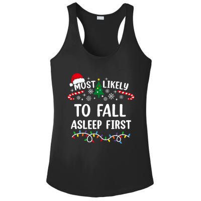 Most Likely To Fall Asleep First Funny Family Christmas Ladies PosiCharge Competitor Racerback Tank