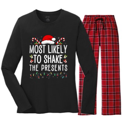 Most Likely To Shake The Presents Family Matching Christmas  Women's Long Sleeve Flannel Pajama Set 