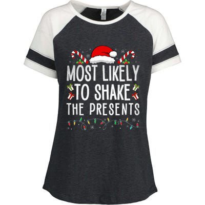 Most Likely To Shake The Presents Family Matching Christmas  Enza Ladies Jersey Colorblock Tee