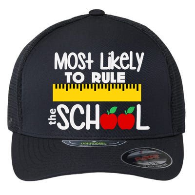 MOST LIKELY TO RULE THE SCHOOL RULER & APPLE Flexfit Unipanel Trucker Cap