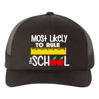MOST LIKELY TO RULE THE SCHOOL RULER & APPLE Yupoong Adult 5-Panel Trucker Hat