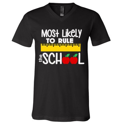 MOST LIKELY TO RULE THE SCHOOL RULER & APPLE V-Neck T-Shirt