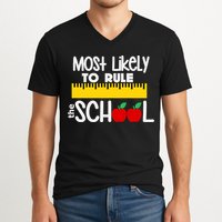 MOST LIKELY TO RULE THE SCHOOL RULER & APPLE V-Neck T-Shirt