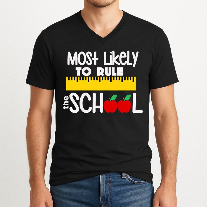 MOST LIKELY TO RULE THE SCHOOL RULER & APPLE V-Neck T-Shirt