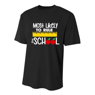 MOST LIKELY TO RULE THE SCHOOL RULER & APPLE Youth Performance Sprint T-Shirt